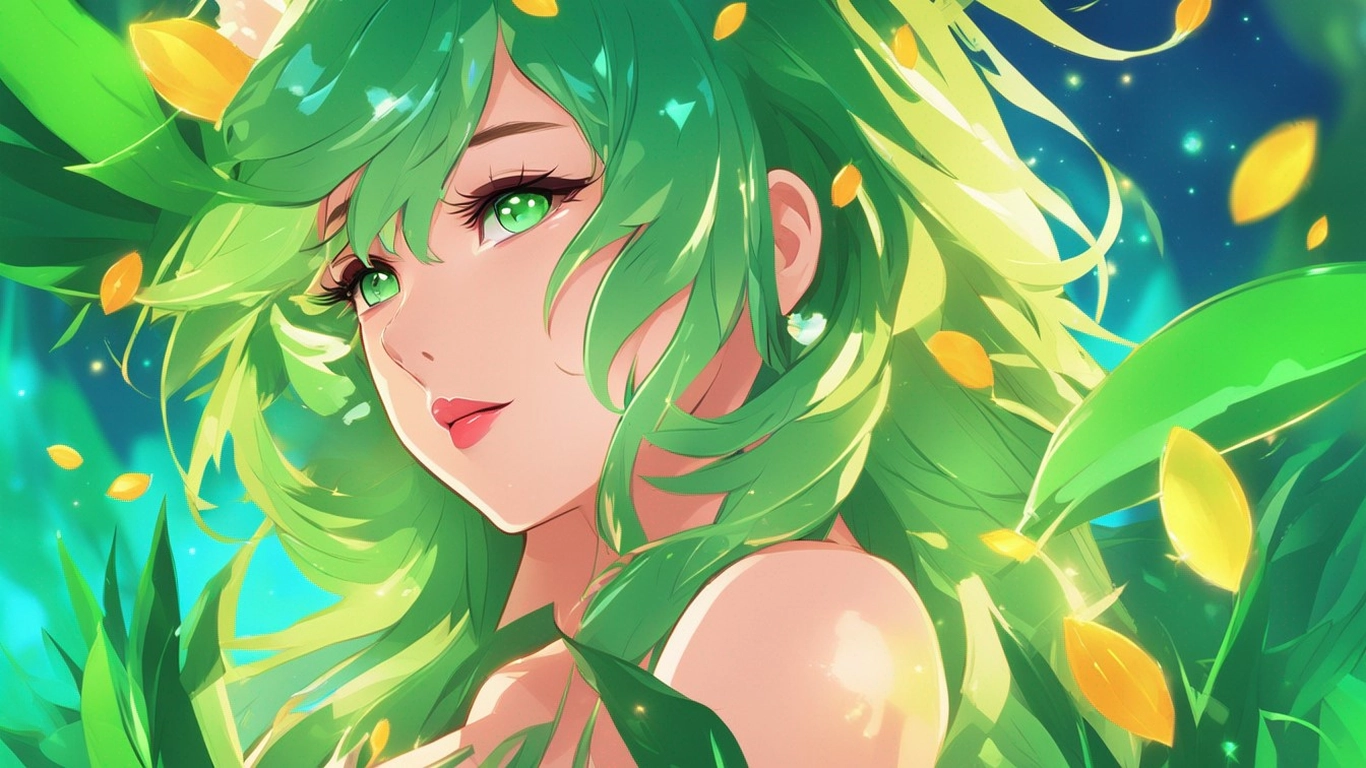 hình nền anime chủ đề xanh lá máy tính