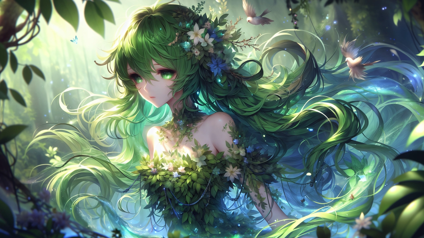 ảnh nền anime nghệ thuật xanh lá