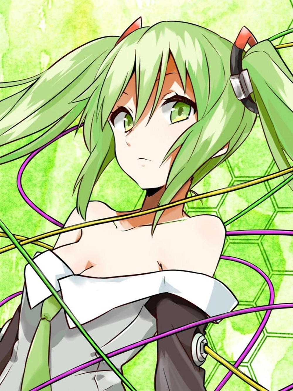 hình anime nữ có màu xanh lá cây