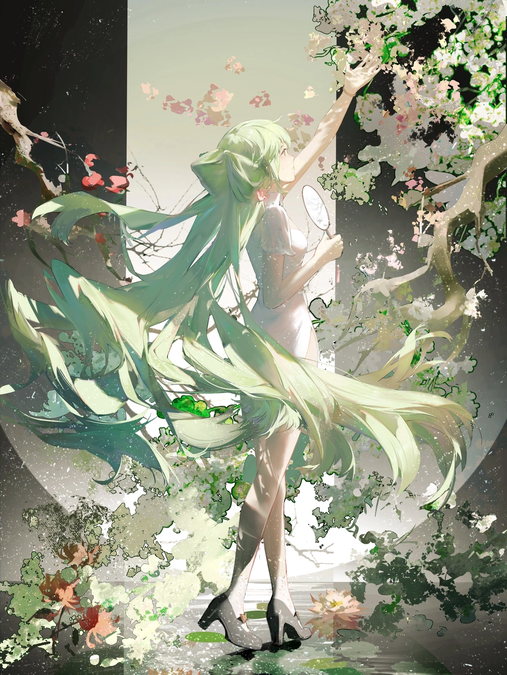 ảnh anime nhân vật nữ màu xanh lá