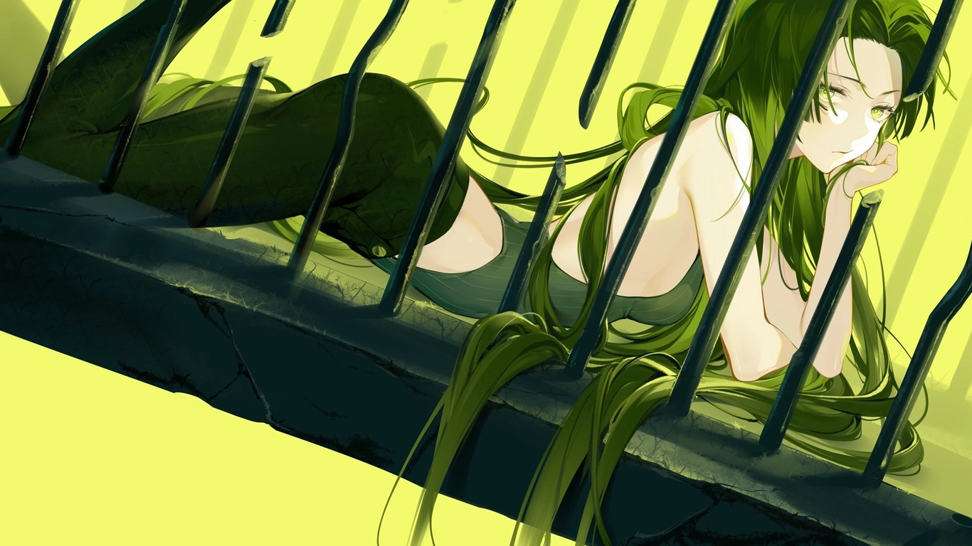 hình nền anime gam xanh lá cây tươi sáng máy tính