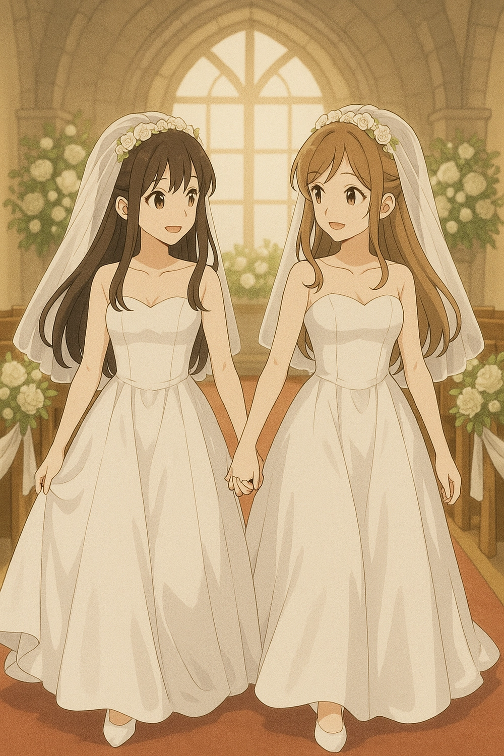 ảnh 2 cô dâu anime đang nắm tay nhau