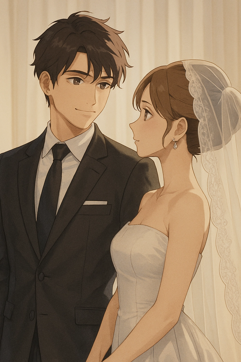 anime cô dâu chú rể trong lễ đường hoa