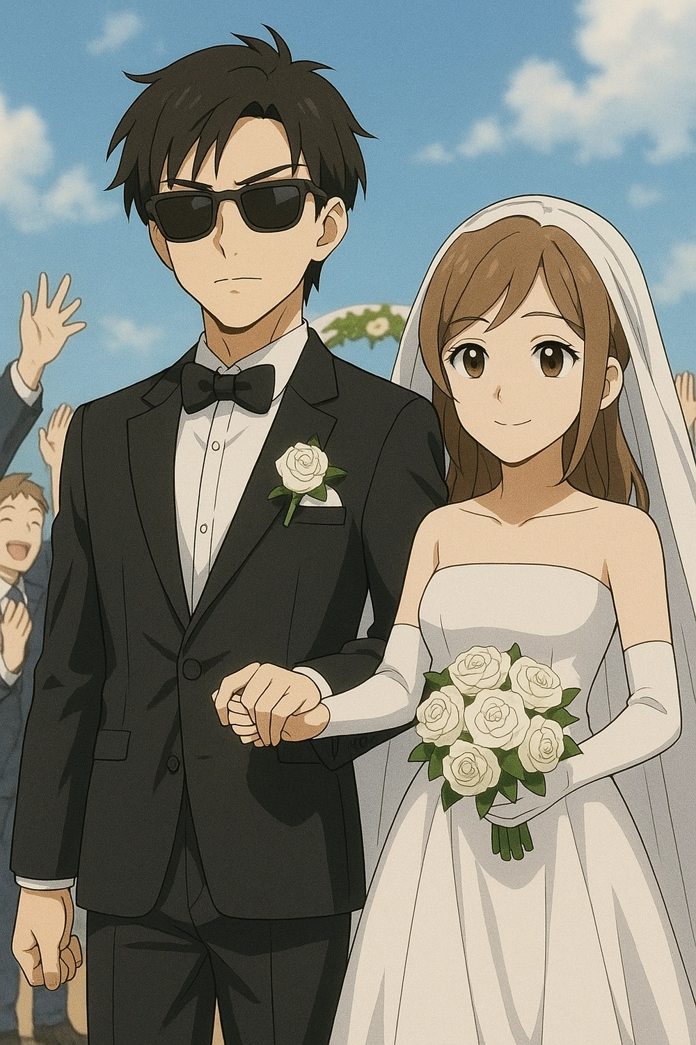 ảnh cô dâu chú rể anime trong lễ cưới ngoài trời