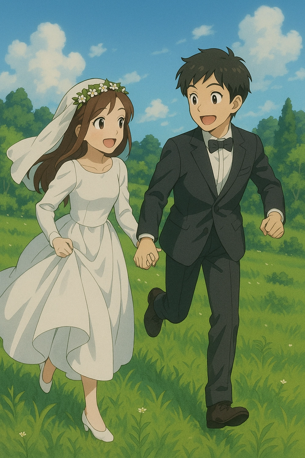 hình ảnh cô dâu chú rể anime đang chụp ảnh cưới