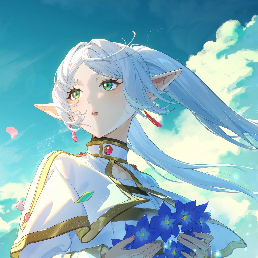 ảnh frieren mặc áo choàng pháp sư