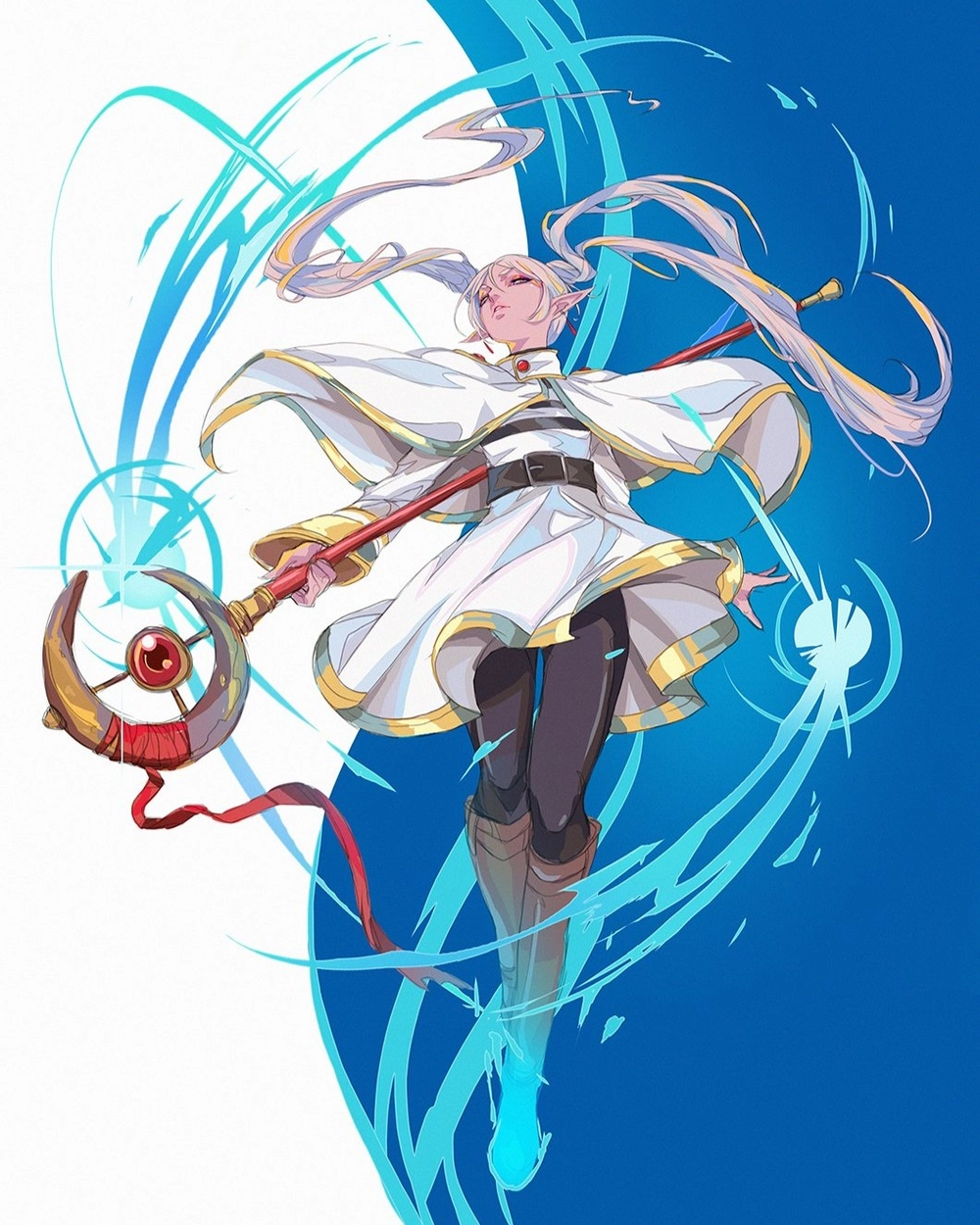 ảnh frieren đang sử dụng phép thuật trong anime