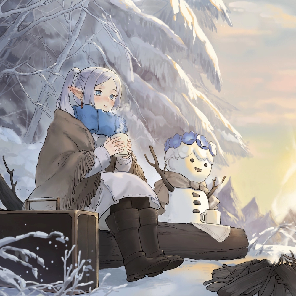 ảnh frieren trầm ngâm nhìn bầu trời