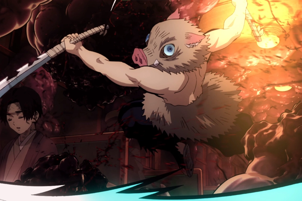 hình ảnh inosuke đang gào thét chiến đấu