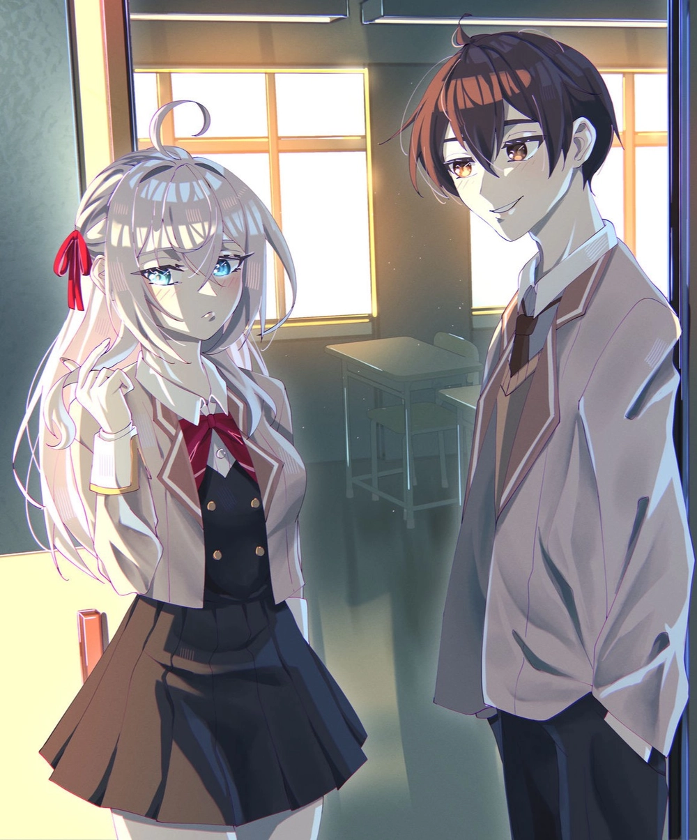 ảnh masachika với biểu cảm lạnh lùng