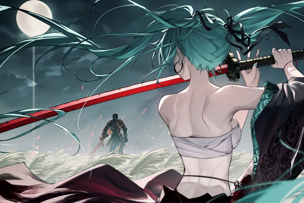 hình ảnh mặt trăng anime kết hợp nhân vật anime 