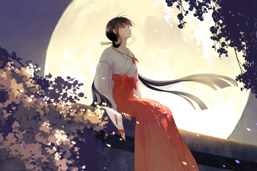 ảnh anime mặt trăng với ánh sáng mờ ảo 