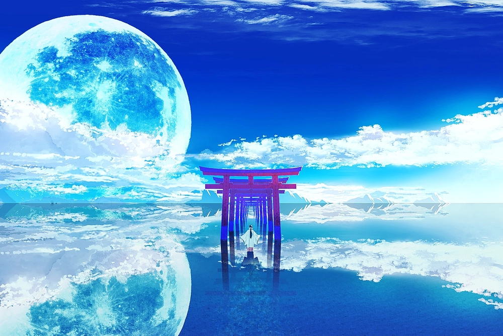 ảnh anime mặt trăng ánh trăng mờ ảo 