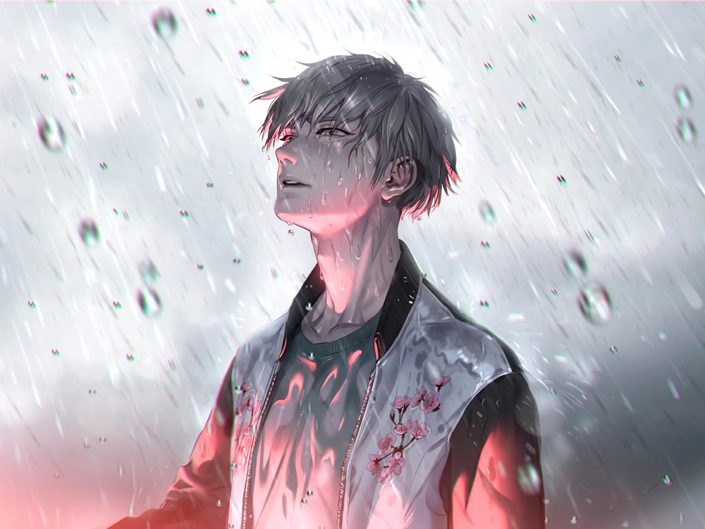 ảnh anime nam buồn dưới mưa đầy tâm trạng