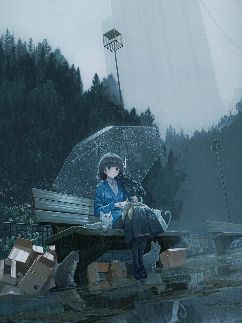 ảnh anime khóc dưới mưa cảm xúc dâng trào