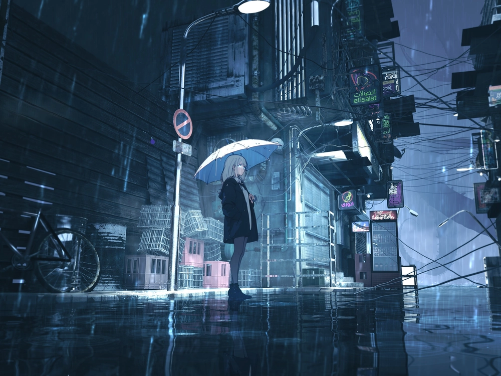 ảnh anime dưới mưa buồn lặng lẽ