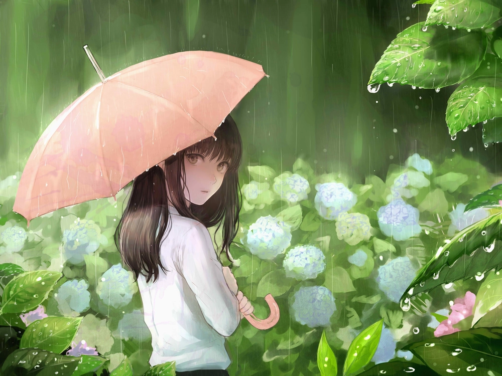ảnh anime đứng dưới mưa buồn nghệ thuật