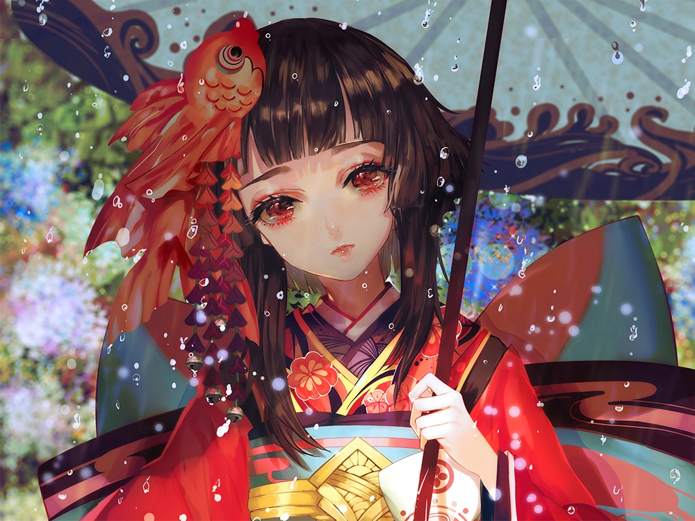 ảnh anime khóc dưới mưa nữ cảm động