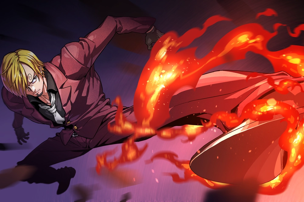 ảnh sanji ngầu với lửa chân đỏ