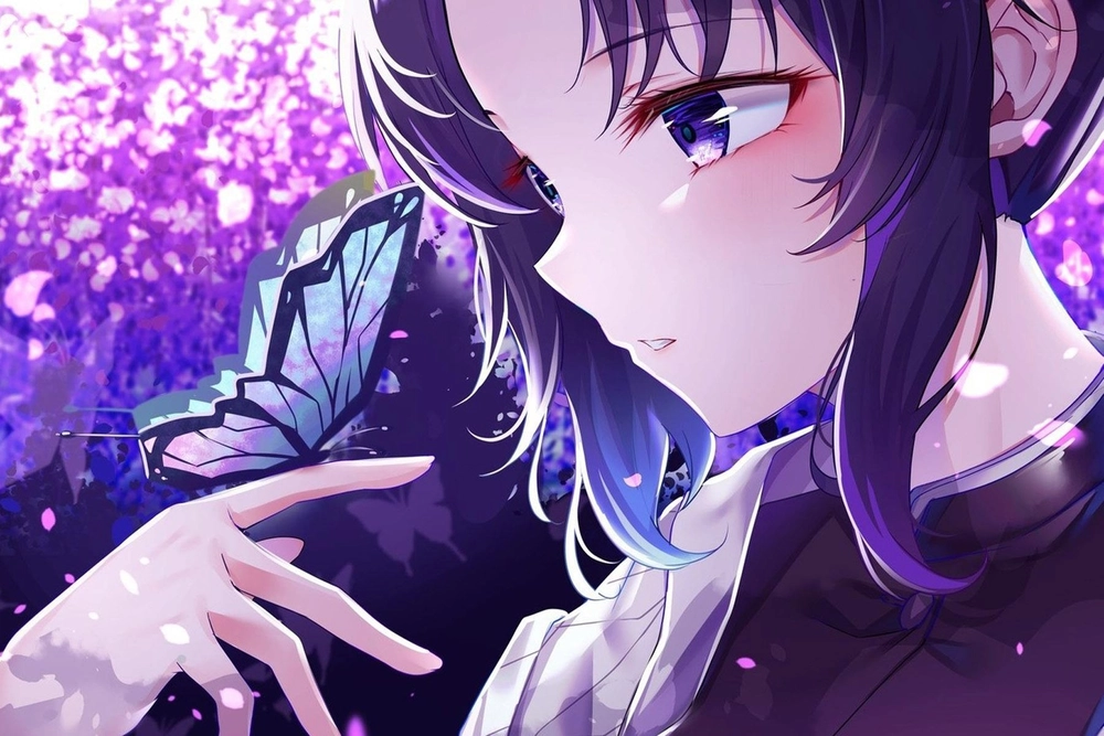 hình ảnh shinobu bên hoa tử đằng