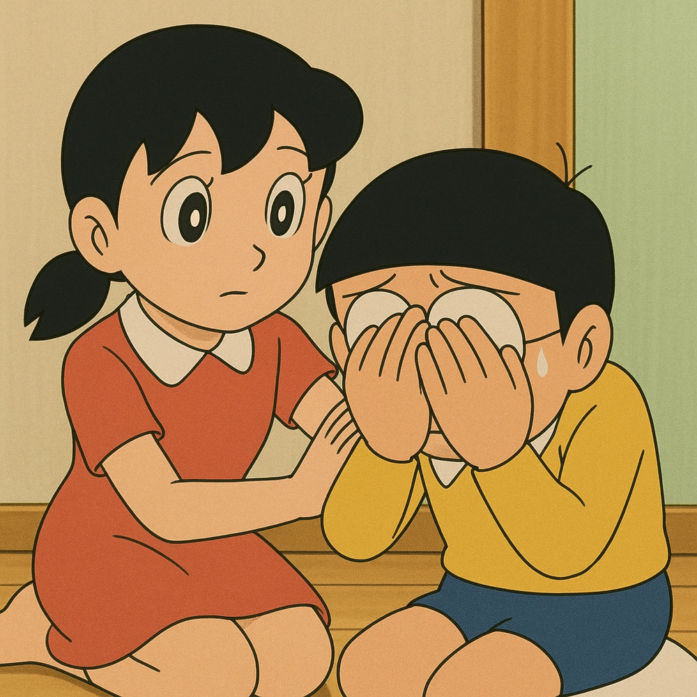 hình ảnh nobita và shizuka an ủi nhau