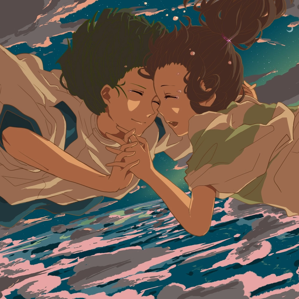 tranh anime mô tả vùng đất linh hồn kỳ bí 