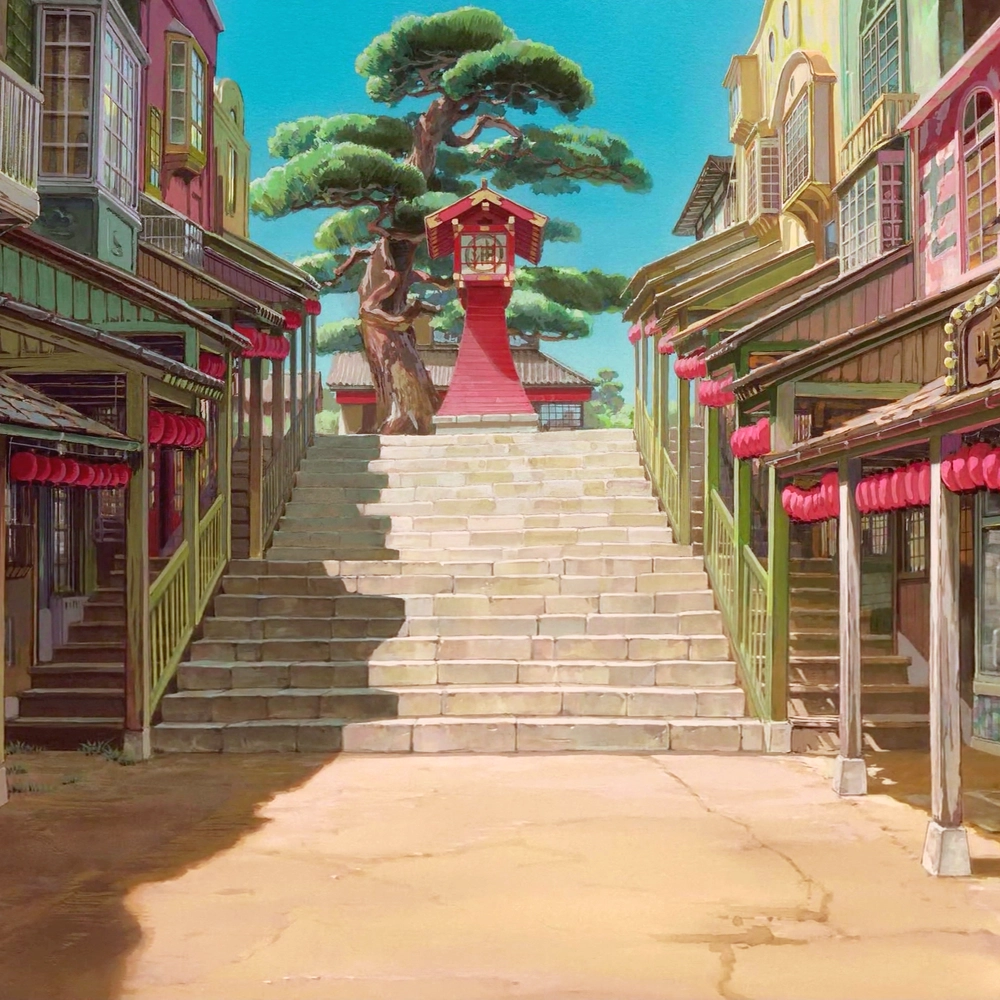 tranh anime phong cảnh vùng đất linh hồn tươi sáng 