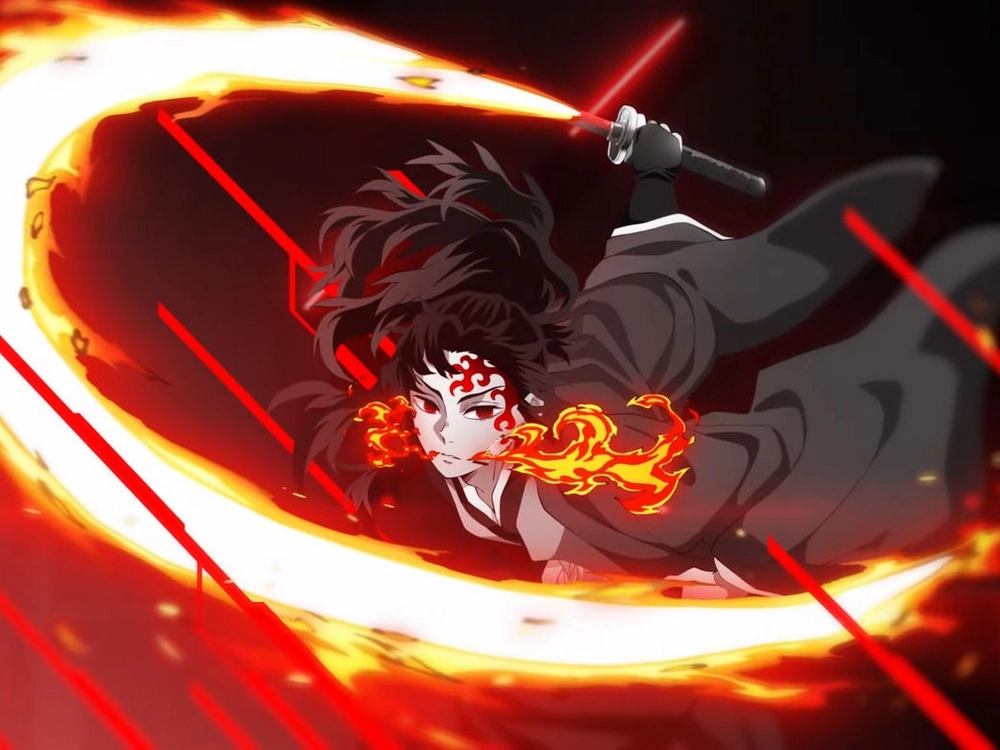 ảnh yoriichi đẹp với kiếm đỏ 