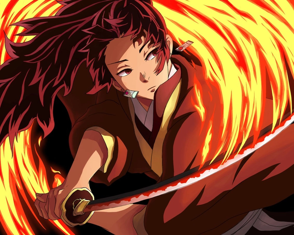 ảnh yoriichi rực lửa giữa trận chiến 