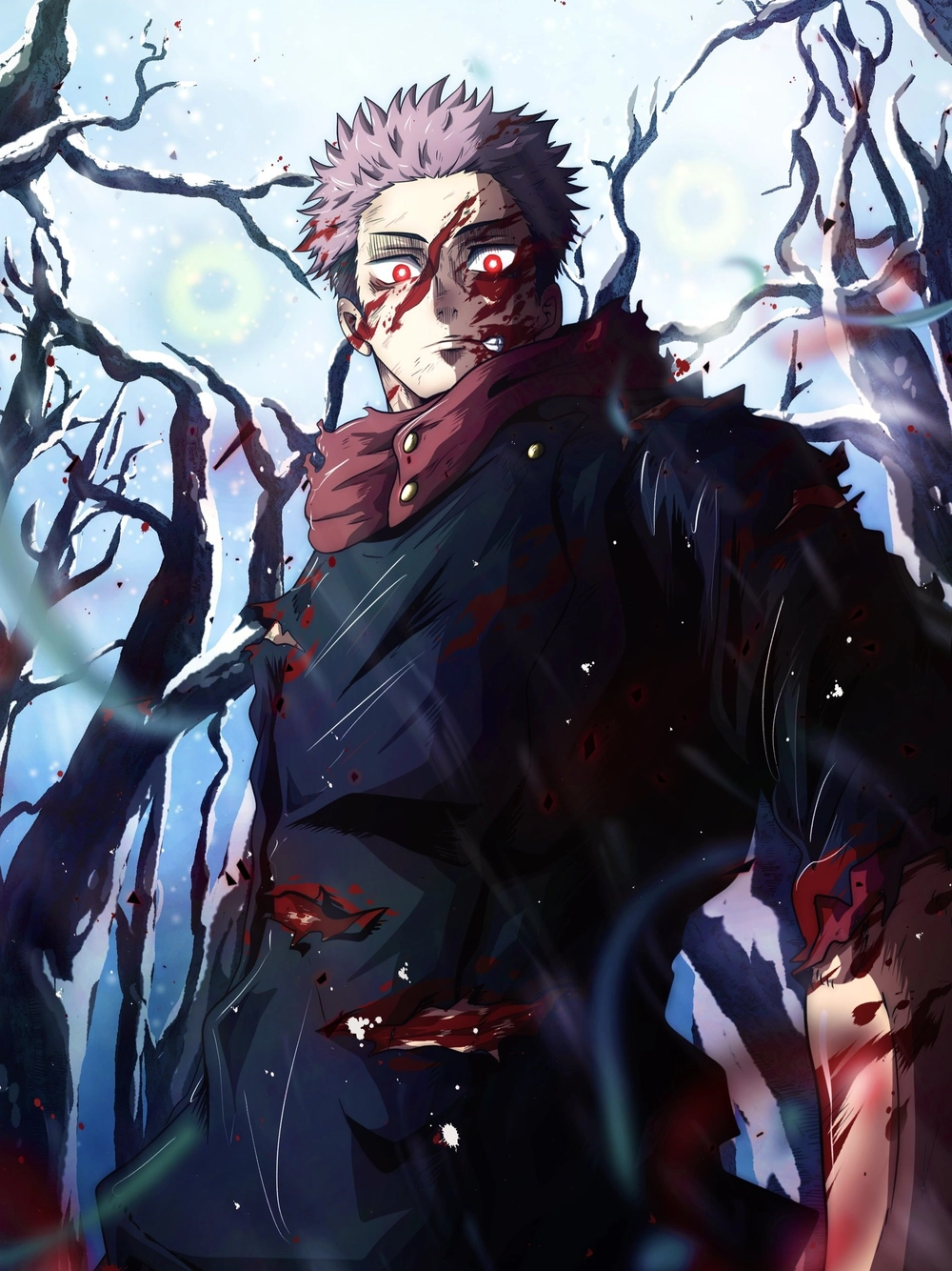 yuji jujutsu với ánh mắt quyết đoán