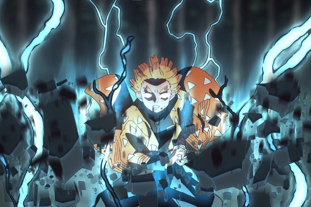 ảnh zenitsu dùng lôi trụ nhất thức