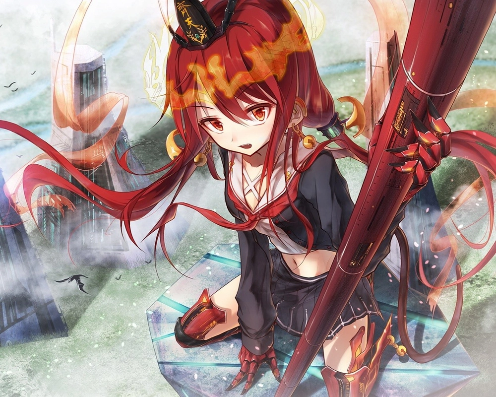 ảnh anime tóc đỏ cổ trang 