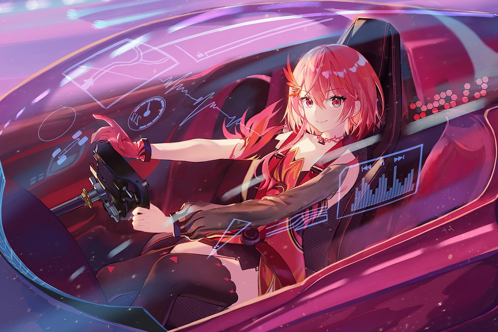 anime cô gái tóc đỏ đua xe