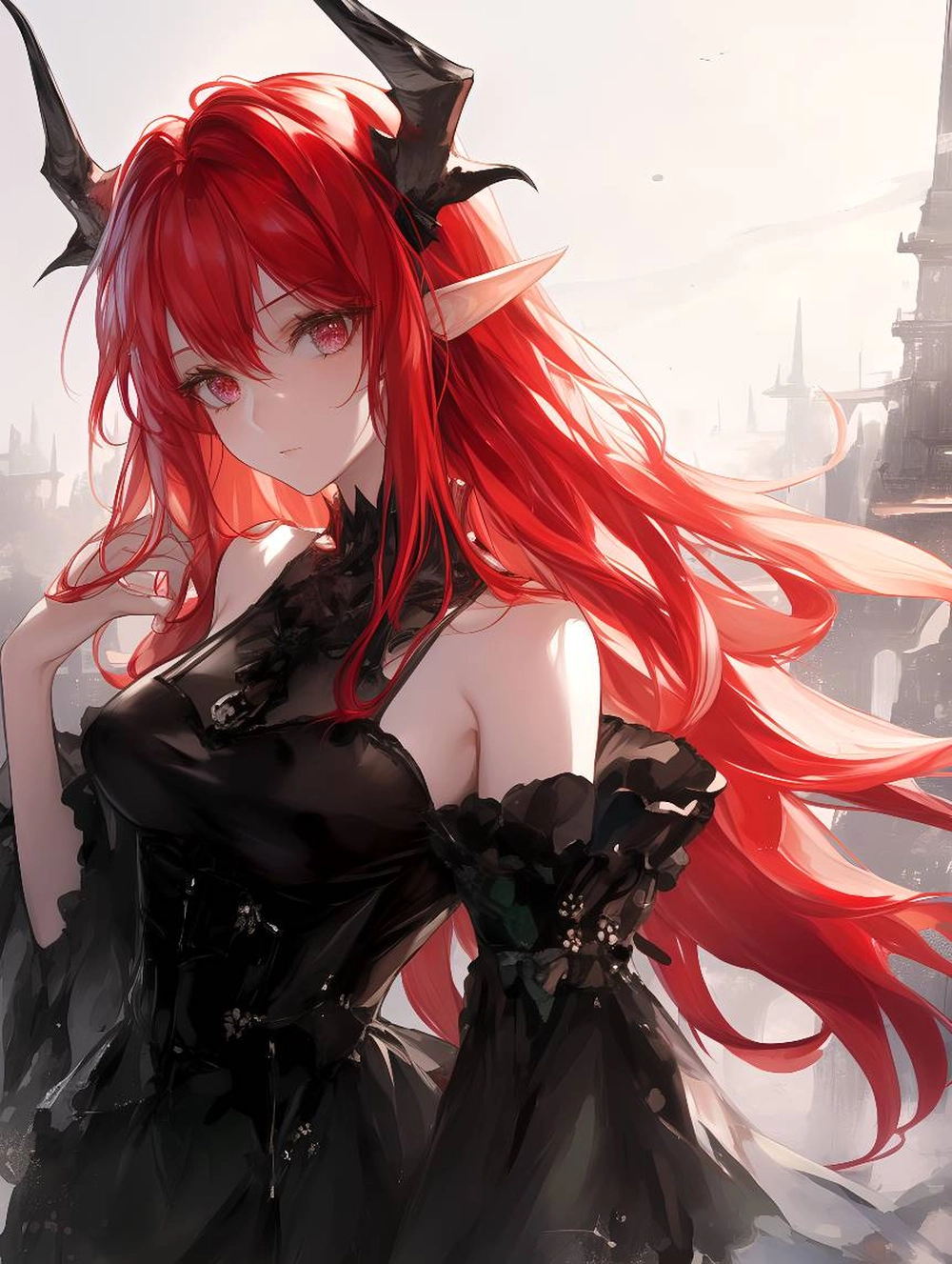 nhân vật nữ anime tóc đỏ mạnh mẽ 