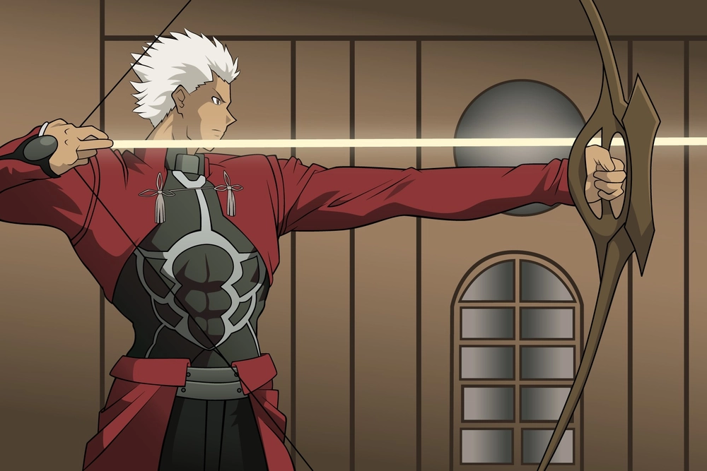 archer rin trong bộ trang phục đỏ đen đặc trưng 