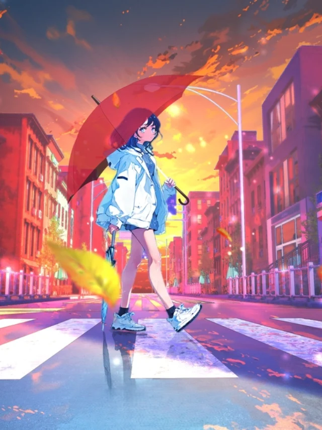 cảnh đường phố anime đượm buồn ánh đèn