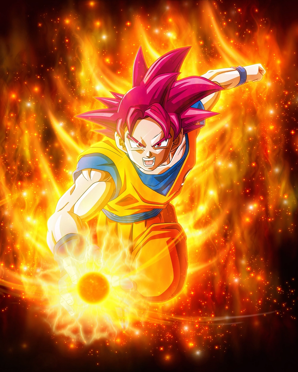 ảnh goku tóc đỏ aura bùng nổ