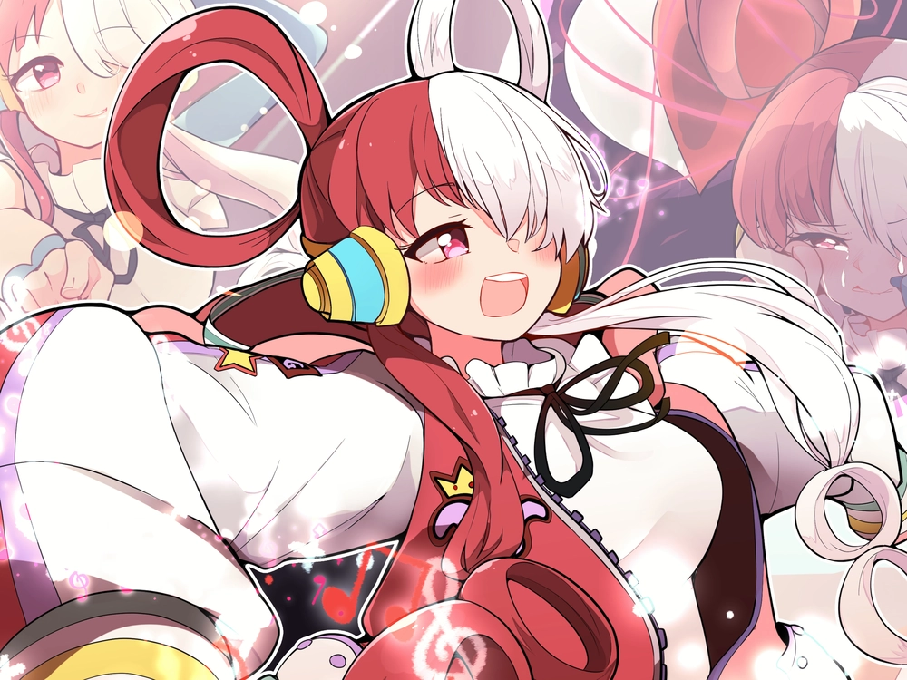 hình ảnh uta với mái tóc đỏ và trắng nổi bật 