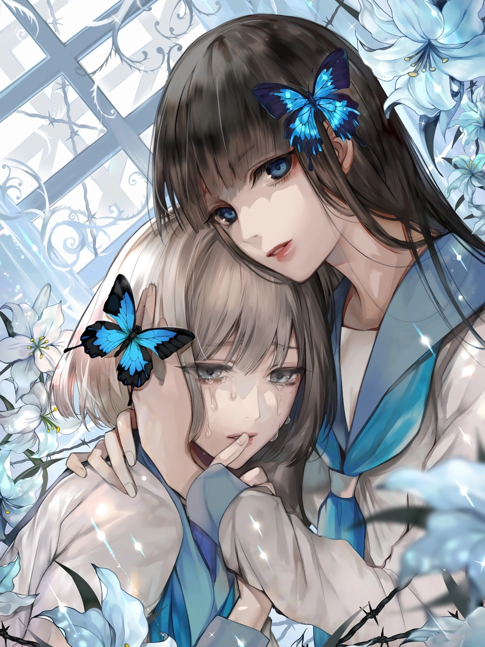 ảnh anime yuri trong khung cảnh mộng mơ 