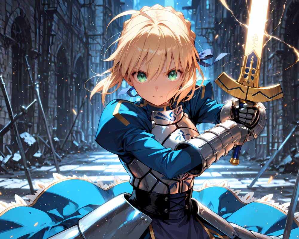 fate stay night saber với ánh mắt kiên cường