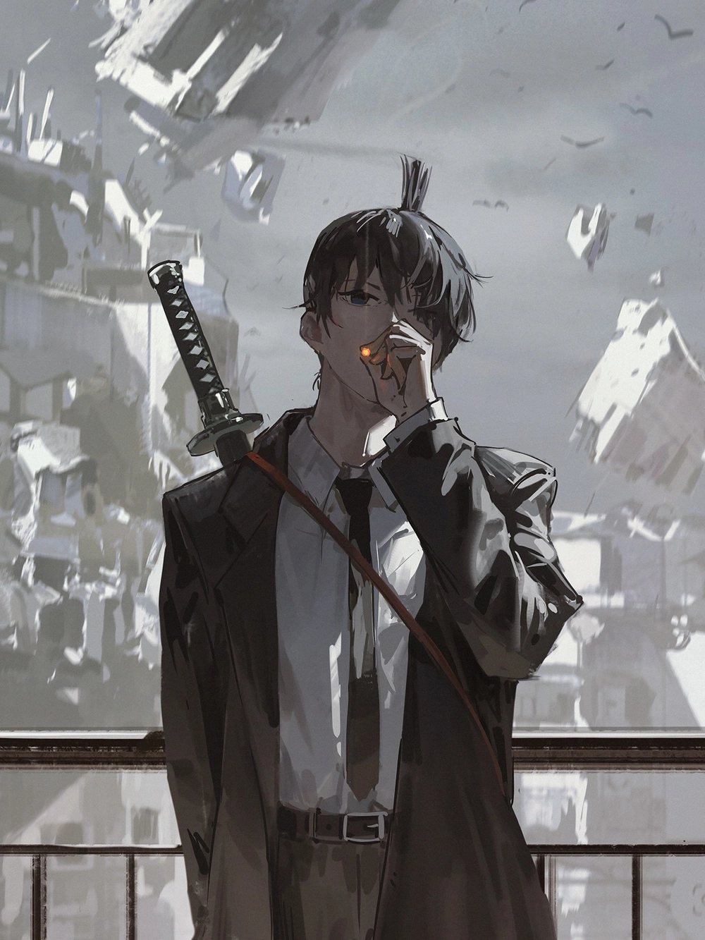 ảnh anime hút thuốc cô đơn lặng lẽ