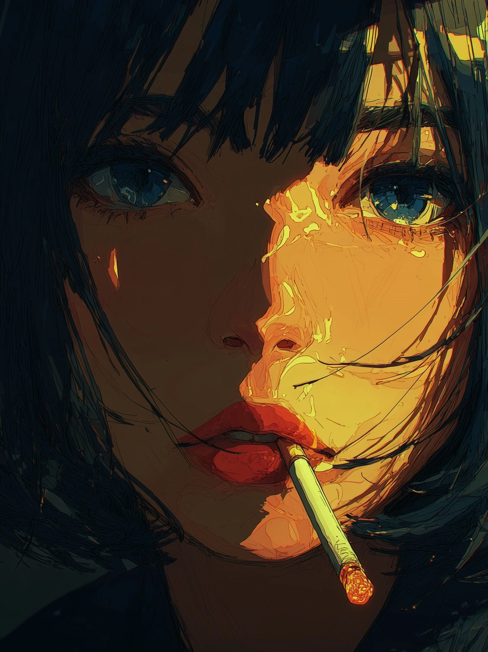 hình ảnh anime hút thuốc chill