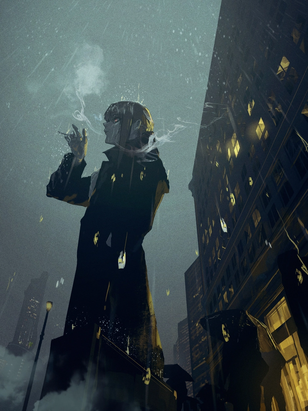 hình ảnh anime hút thuốc trong cơn mưa