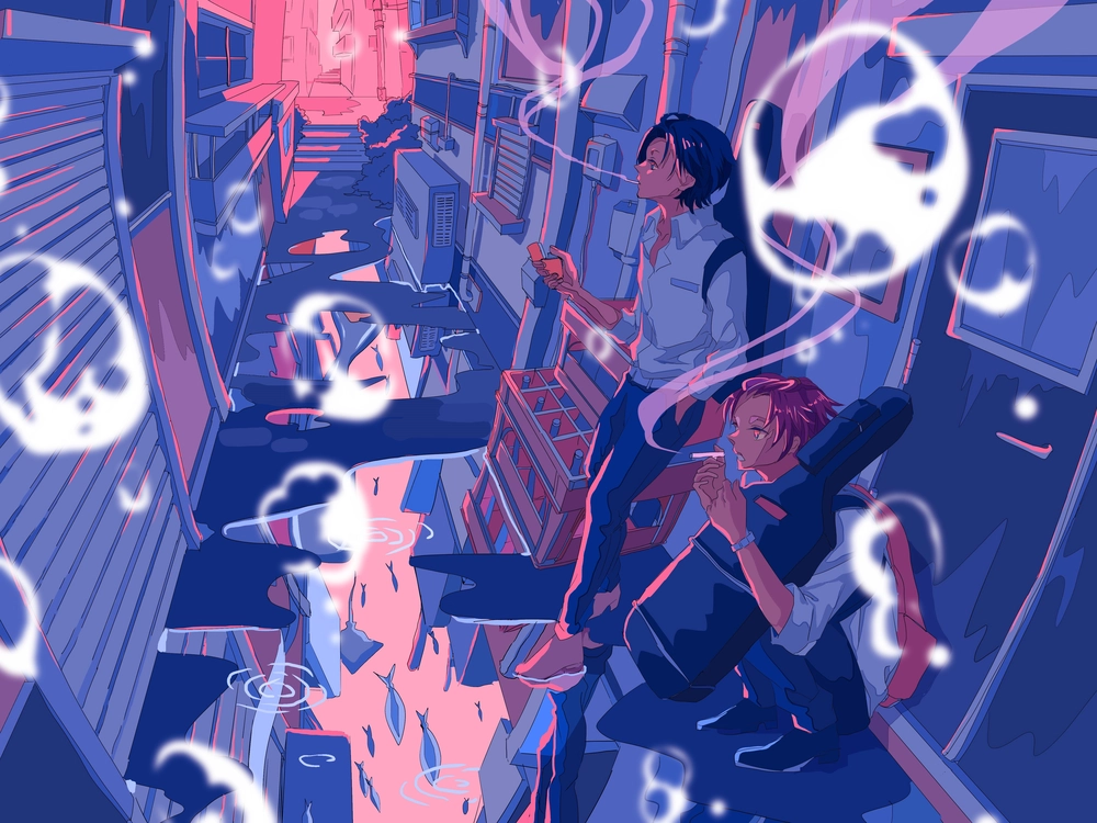 hình ảnh anime hút thuốc mờ ảo