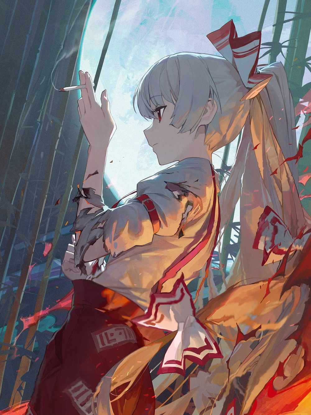 hình anime ngầu hút thuốc trong sương