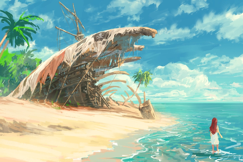 ảnh anime nữ mùa hè dạo chơi trên bãi biển