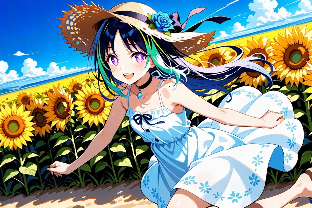 anime nữ mùa hè diện váy trắng