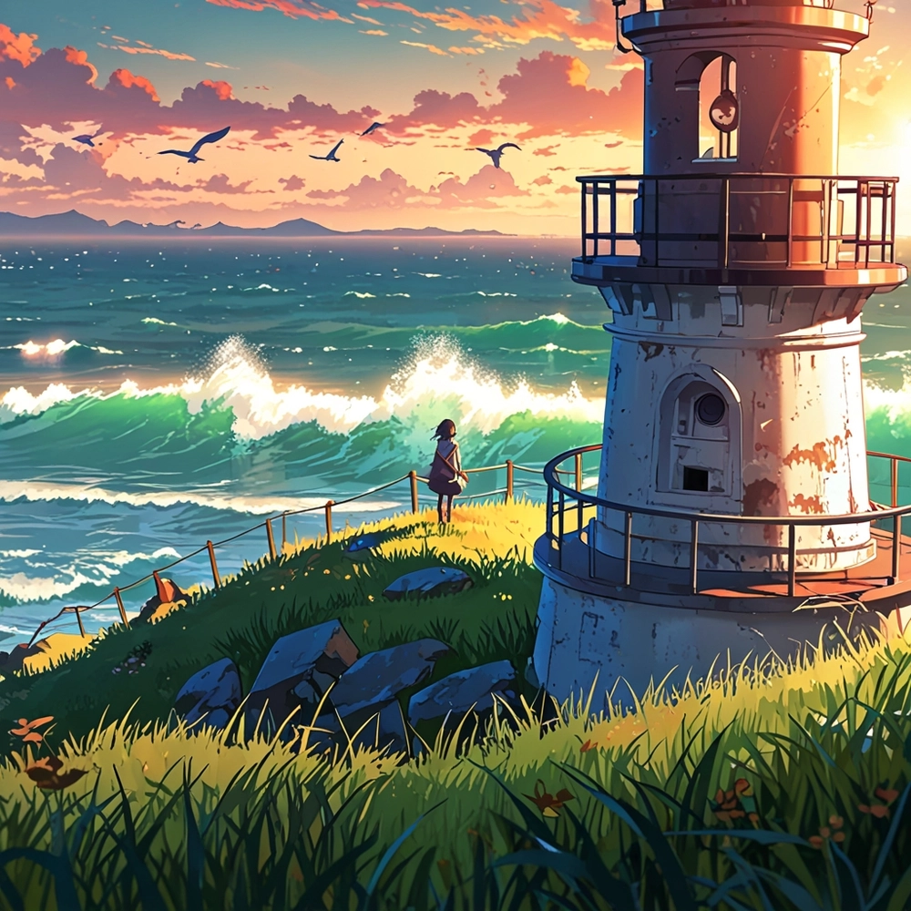 ảnh anime nữ mùa hè dưới ánh hoàng hôn