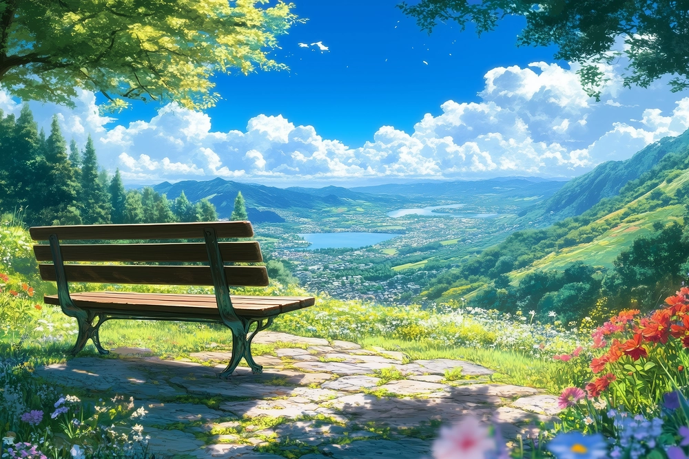 phong cảnh mùa hè anime đầy nắng