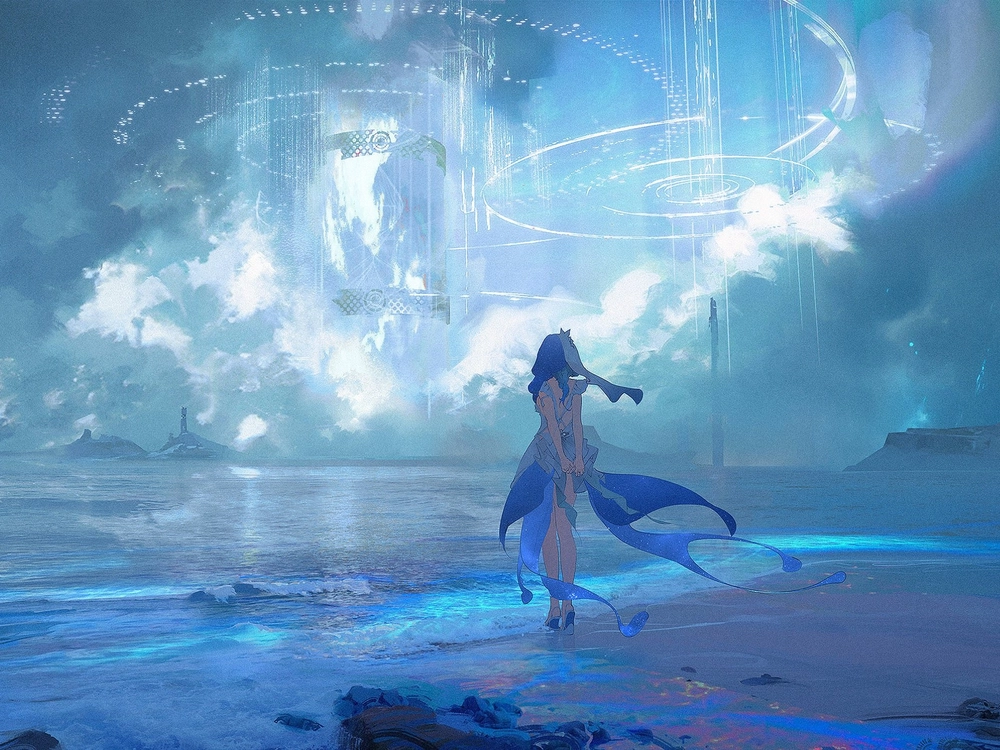 hình ảnh cô gái quay lưng đẹp anime dưới nắng